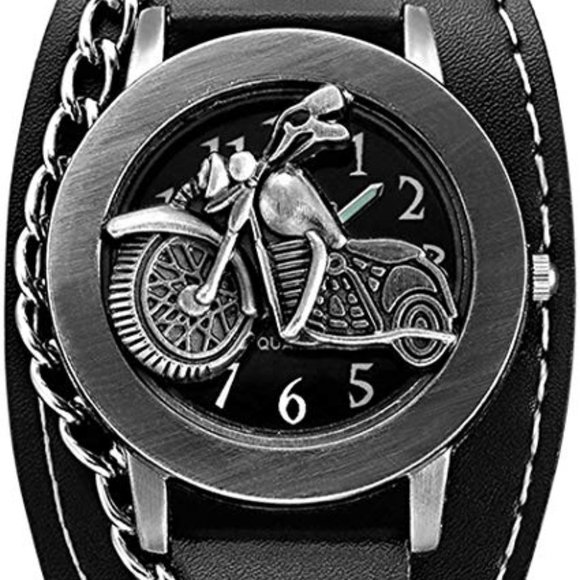 MEN'S/WOMEN'S LEATHER CHAIN BIKER WRIST WATCH - Picture 4 of 5